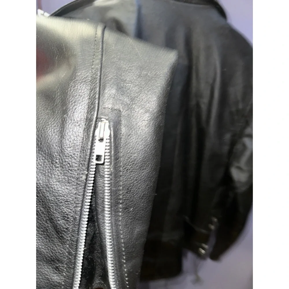 Rockin Leather Vintage Mens Classic Black Motorcycle Biker Jacket Large
